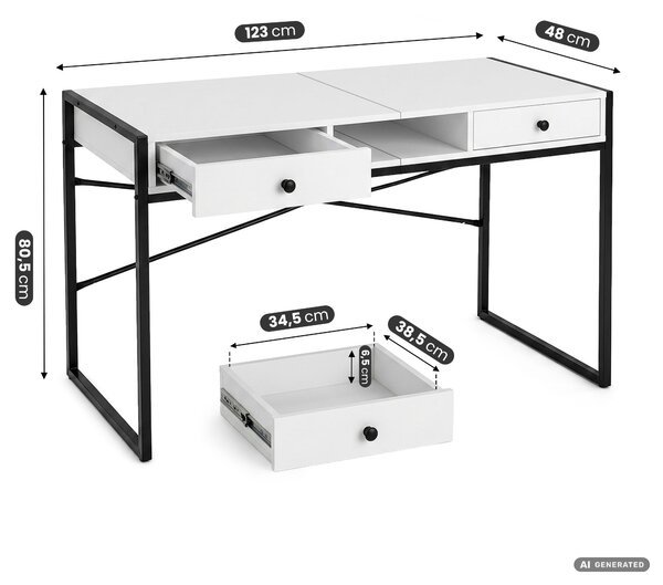 Ak furniture Písací stôl Elonis 123 cm biely/čierny