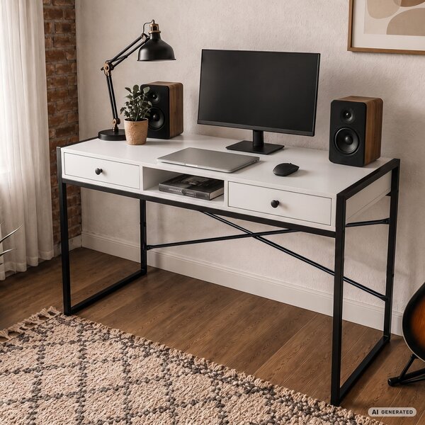 Ak furniture Písací stôl Elonis 123 cm biely/čierny