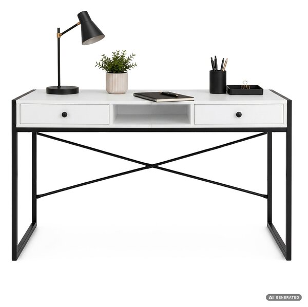 Ak furniture Písací stôl Elonis 123 cm biely/čierny