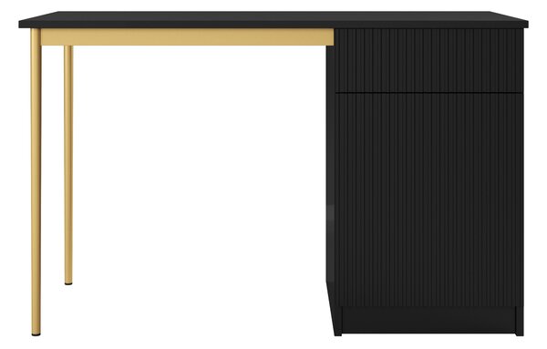 Čierny písací stôl Nicole 120 cm s jednými dverami a zásuvkou - matný čierny / zlaté nohy