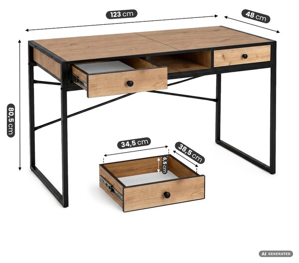 Ak furniture Písací stôl Elonis 123 cm dub Craft/čierny