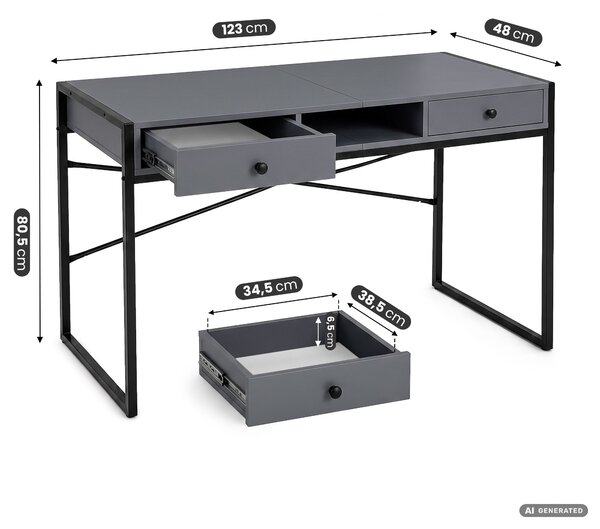 Ak furniture Písací stôl Elonis 123 cm grafit/čierny