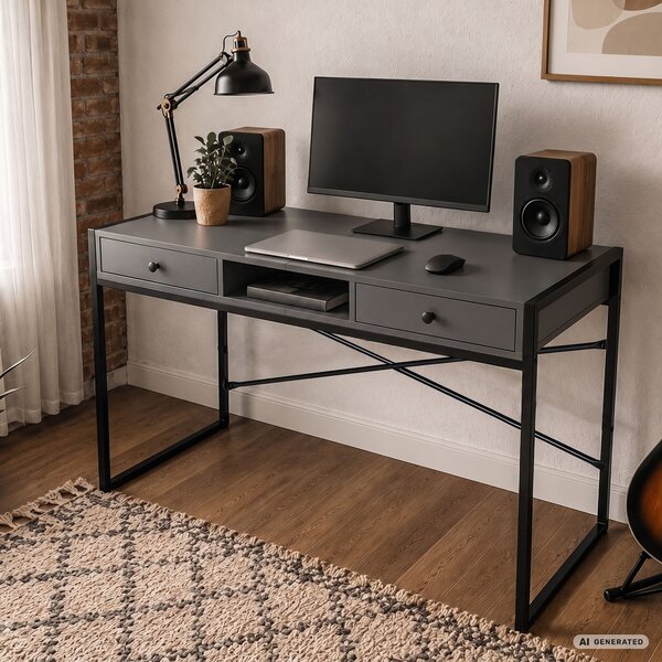 Ak furniture Písací stôl Elonis 123 cm grafit/čierny