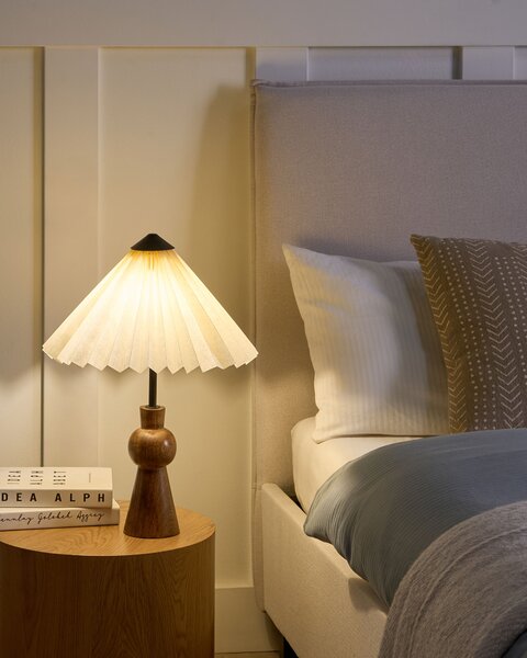 Stolná lampa béžová papier mangové drevo osvetlenie moderný štýl obývacia izba spálňa