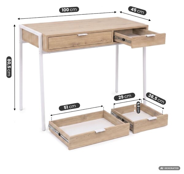 Ak furniture Písací stôl Zentia 100 cm biely/dub Artisan