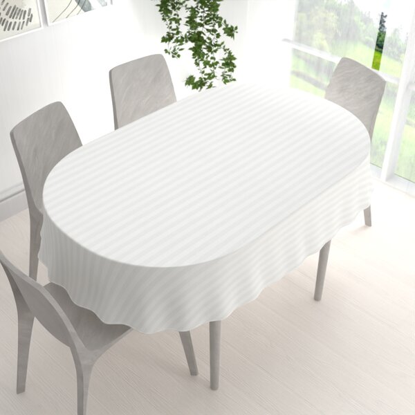Biante Damaškový oválny obrus Atlas Grádl DM-006 Biely - pásiky 2 cm 100x140 cm
