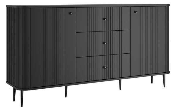 Komoda Vesper 160 cm so zásuvkami na nožičkách - čierna / čierne nohy