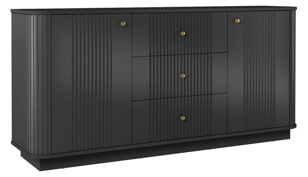 Komoda Vesper 160 cm so zásuvkami na sokli - čierna / zlaté úchyty