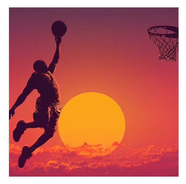 Obraz slam dunk pri západe