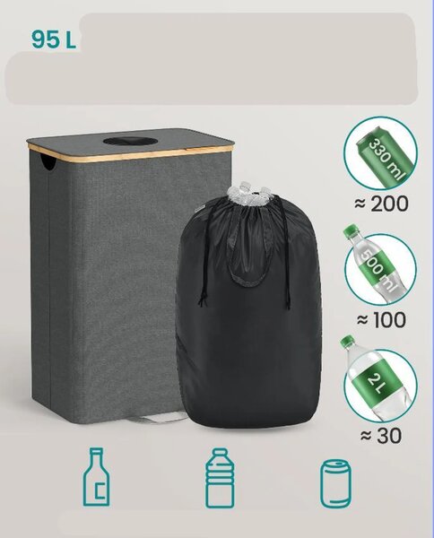 SONGMICS Kôš na PET fľaše Nikodem 95 L sivý