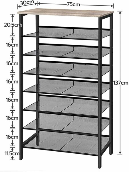 Botník Vasagle Grego 137 cm čierny/sivý