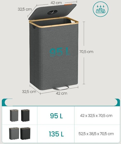 SONGMICS Kôš na PET fľaše Nikodem 95 L sivý