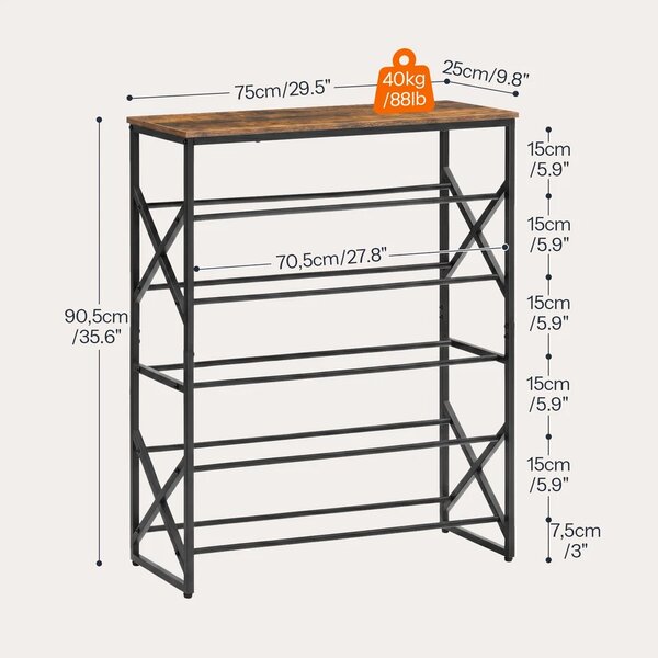 Botník Vasagle Tres 75 cm čierny/hnedý