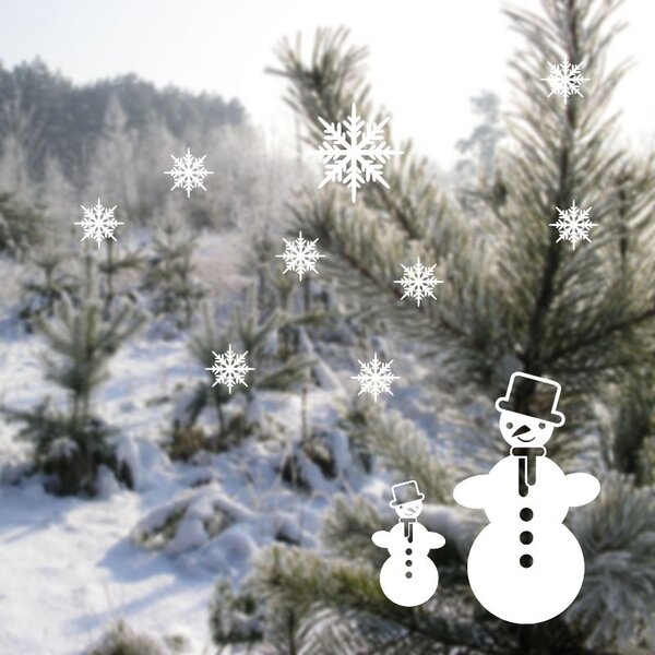 Sněhuláci - vánoční samolepky na okno biela
