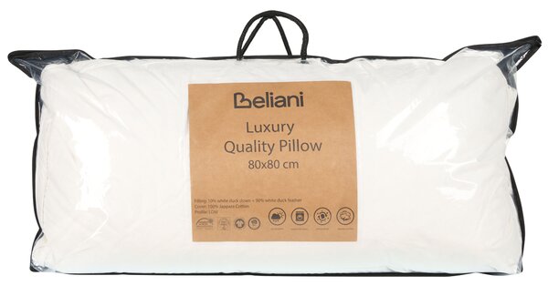 Vankúš biely kačacie perie a páperie 80 x 80 cm bavlnený poťah stredne mäkký