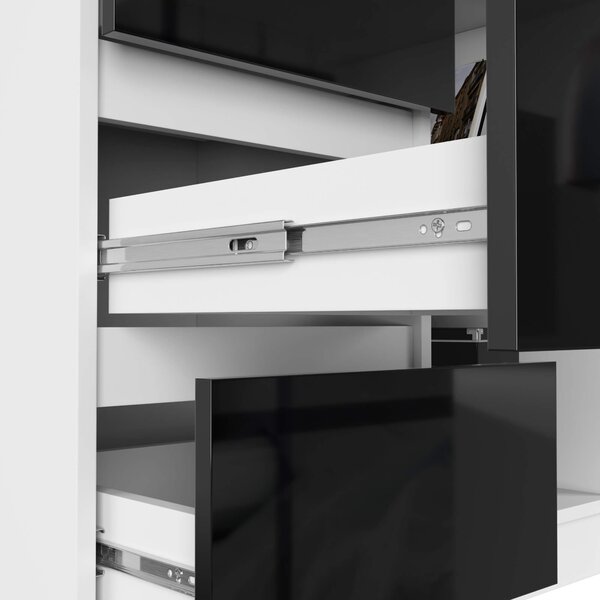 Ak furniture Rohový písací stôl B16 124 cm biely/čierny lesk ľavý