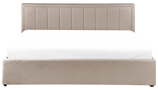 Posteľ s úložným priestorom sivobéžová buklé čalúnenie 180 x 200 cm s čelom moderný štýl spálňa