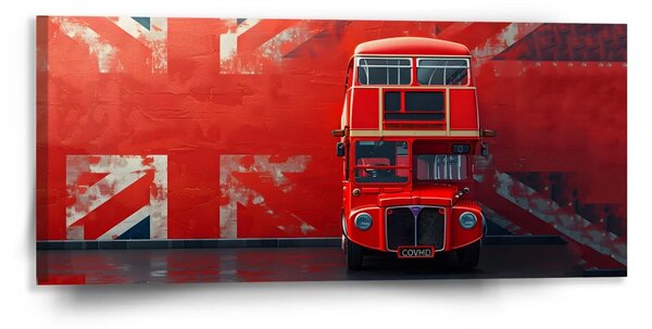 Sablio Obraz Červený poschodový autobus Vlajka - 110x50 cm