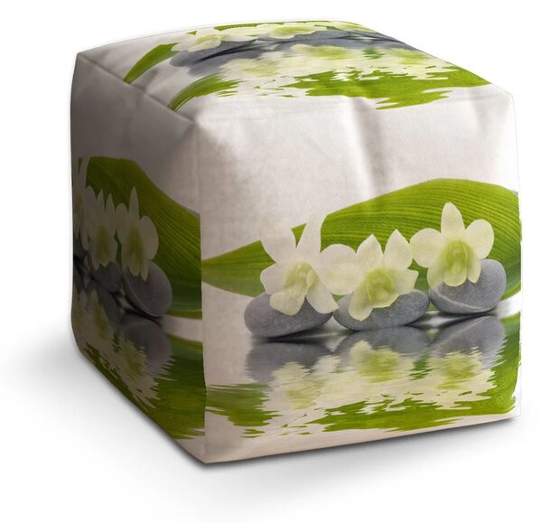 Sablio Taburet Biela orchidea - 40x40x40 cm