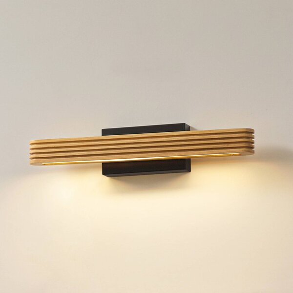 Lucande LED nástenné svetlo Lieske, 40 cm, drevo, čierne, Svetlé drevo, Obývacia izba / jedáleň, Drevo, Moderný, Nástenné svietidlo
