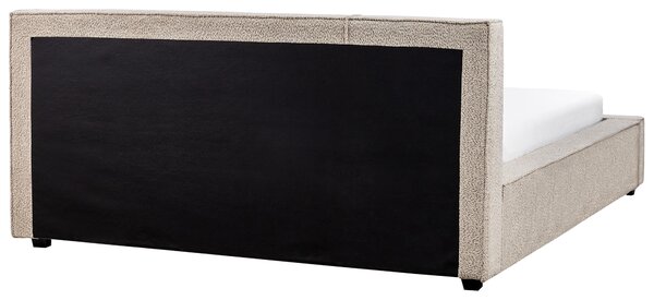 Posteľ sivobéžová buklé čalúnenie 160 x 200 cm s čelom lamelový rošt moderný minimalistický štýl spálňa
