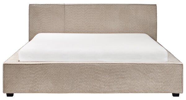 Posteľ sivobéžová buklé čalúnenie 160 x 200 cm s čelom lamelový rošt moderný minimalistický štýl spálňa
