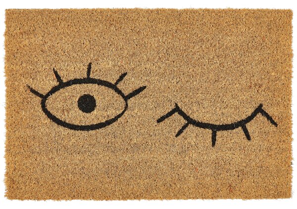 Rohožka prírodné kokosové vlákno 40 x 60 cm PVC povlak protišmyková rohož motív očí do interiéru moderná