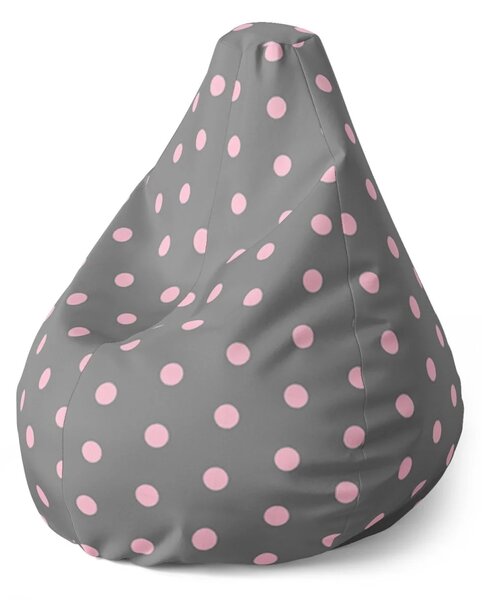 Sablio Sedací vak Pear Ružové bodky na šedej - 70 x 95 x 15 cm