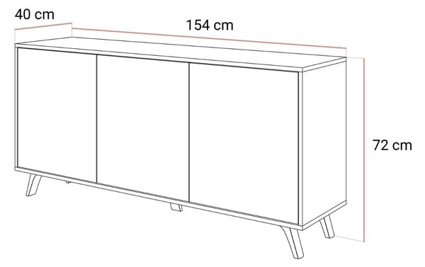 KOMODA ALWIN KAŠMÍR VYSOKÝ LESK 154 cm PVC NOŽIČKY 12 cm