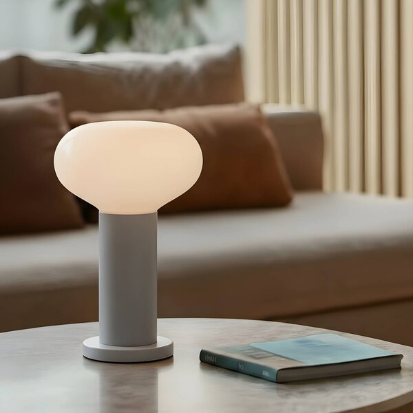 Stolová lampa Flo, sivá, Ø 19 cm, sklo, Hliník / sivá / zinok, Obývacia izba / jedáleň, kov, Dizajn, Stolová lampa