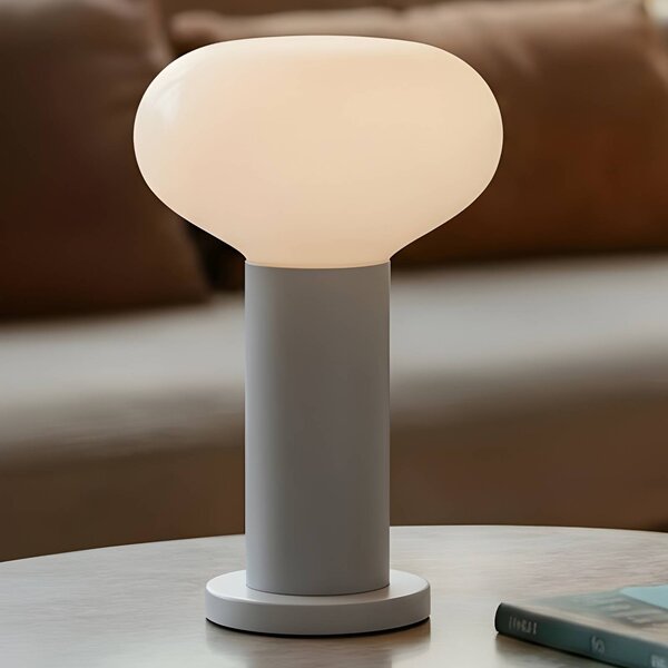Stolová lampa Flo, sivá, Ø 19 cm, sklo, Hliník / sivá / zinok, Obývacia izba / jedáleň, kov, Dizajn, Stolová lampa