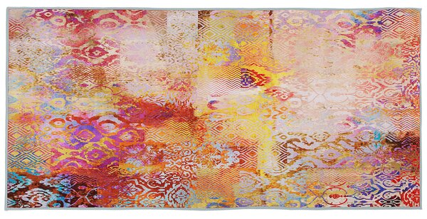 Koberec viacfarebný polyesterový 80 x 150 cm farebný abstraktný vzor pogumovaná spodná strana