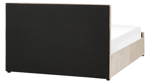 Posteľ s úložným priestorom béžová zamat 140 x 200 cm prešívané čalúnenie s čelom lamelový rošt moderný štýl spálňa