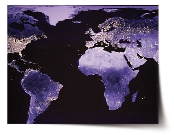Sablio Plagát Svetelná mapa sveta - 60x40 cm