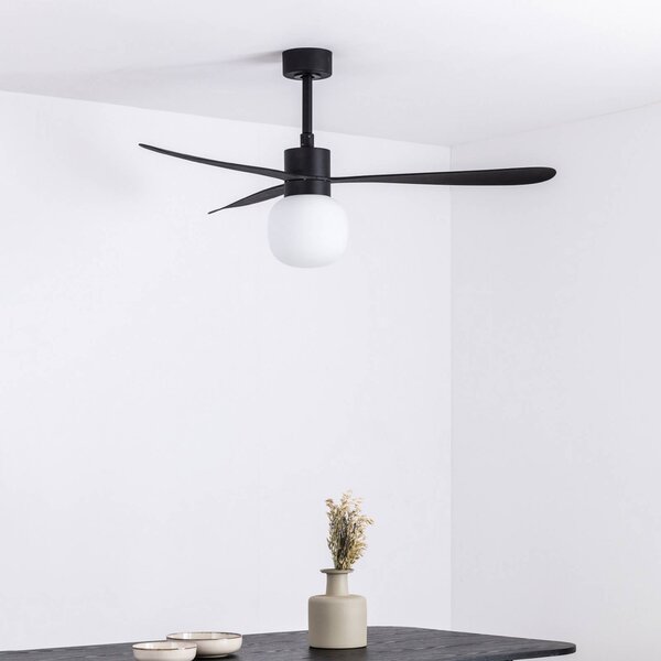 FARO BARCELONA LED stropný ventilátor Amelia Ball L, čierny, DC, tichý, Čierna, Obývacia izba / jedáleň, Plast, Moderný