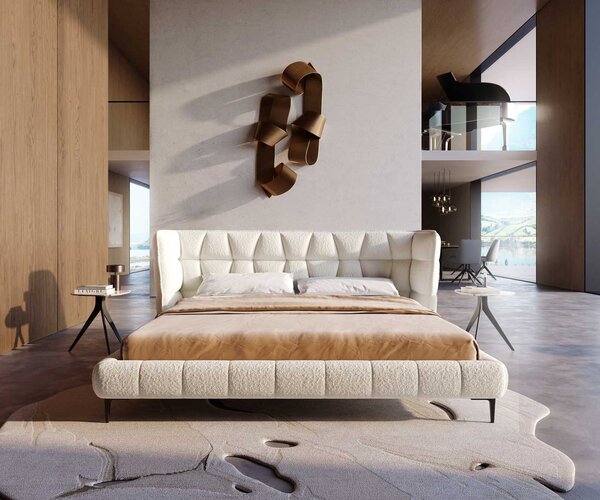 DELIFE Čalúnená posteľ Capujo 180x200 cm bouclé bielo-krémová