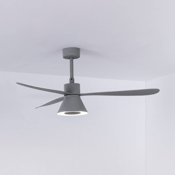 FARO BARCELONA Stropný ventilátor s LED osvetlením Amelia Cone L, sivý, DC, tichý, 132 cm, Hliník / sivá / zinok, Obývacia izba / jedáleň, Plast, Moderný
