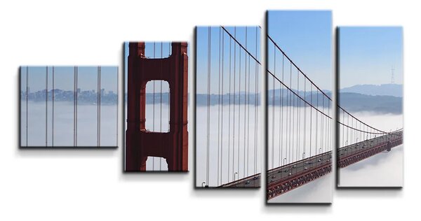 Sablio Obraz - 5-dílný Golden Gate v hmle - 100x60 cm