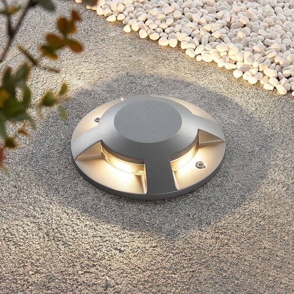 Lucande LED podlahový reflektor Jeffrey, strieborný, 4 svetelné výstupy, Hliník / sivá / zinok, Hliník, Moderný