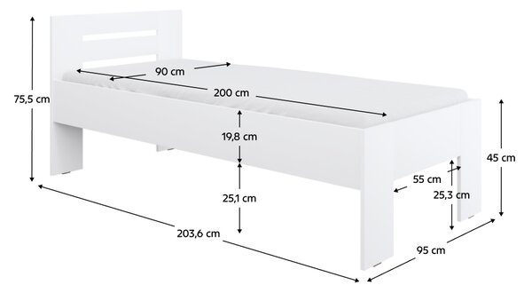 KONDELA Posteľ, 90x200, biela, BASIS