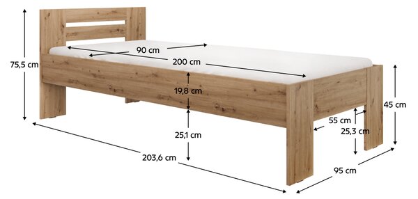 KONDELA Posteľ, 90x200, dub artisan, BASIS