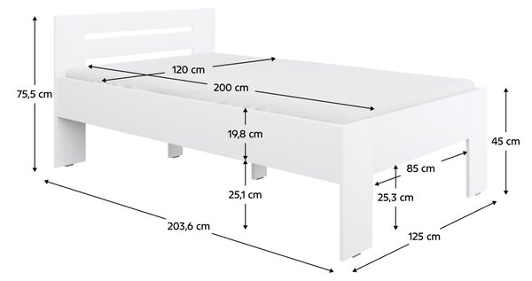 KONDELA Posteľ, 120x200, biela, BASIS