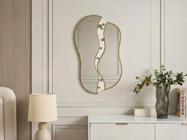 Nástenné zrkadlo zlaté železný rám kov ručná výroba závesné na stenu moderný glamour štýl obývacia izba