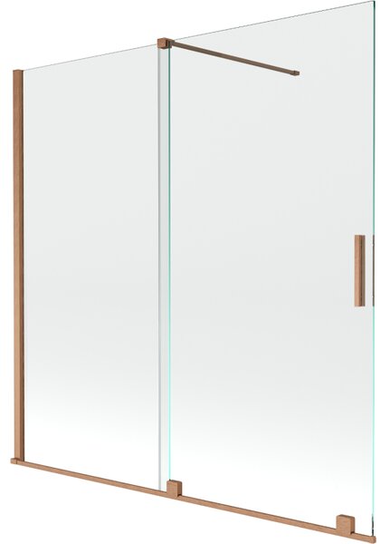 Mexen Velar, 2-krídlová posuvná vaňová zástena 160 x 150 cm, 8mm číre sklo, medená matná, 896-160-000-01-65