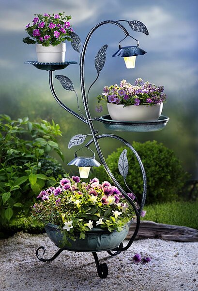 Solárny stojan na kvety s lucernami