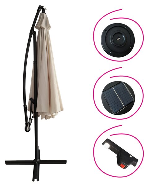 KONDELA Záhradný LED slnečník, béžová, 3 m, LINDAN
