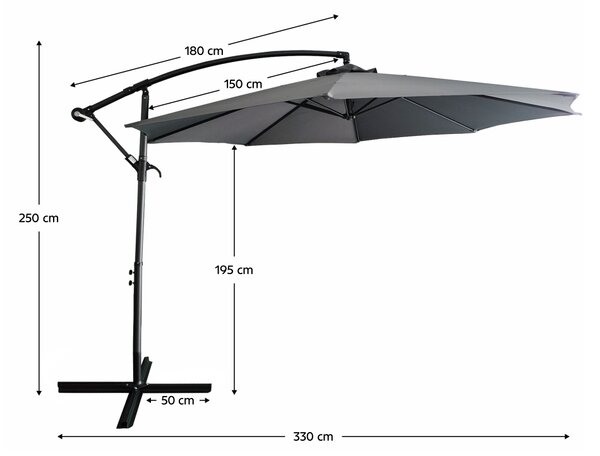 KONDELA Záhradný slnečník, sivá, 3 m, SAMIO NEW