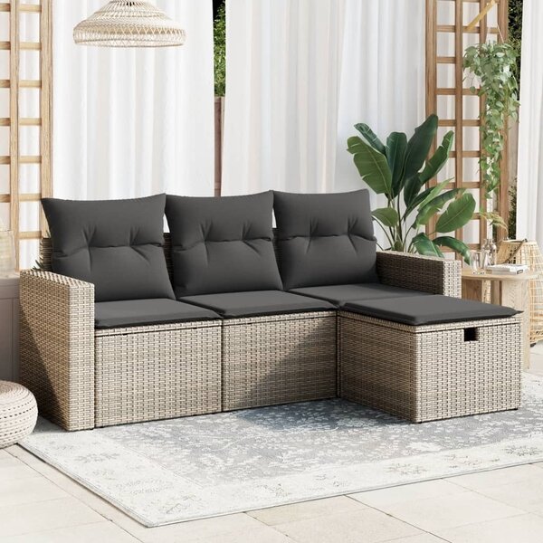 Maison Exclusive - 4-dielna záhradná sedacia súprava a vankúše polyratan sivá