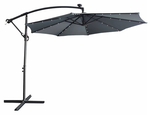 KONDELA Záhradný LED slnečník, sivá, 3 m, LINDAN