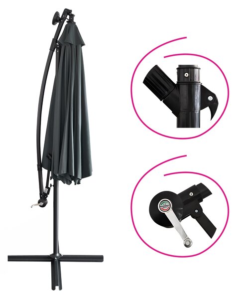 KONDELA Záhradný LED slnečník, sivá, 3 m, LINDAN